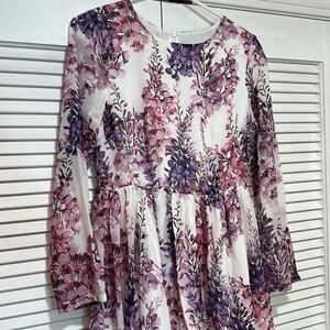 Floral Long Sleeve Maxi Dress - Pink and Purple Chiffon